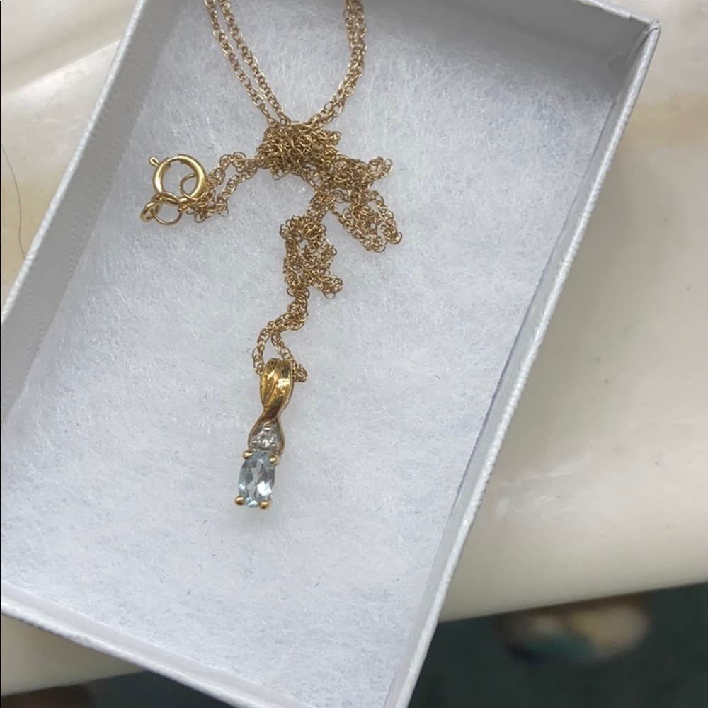 Diamond + Aquamarine necklace 10k gold